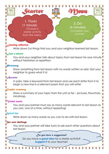 Starter menu | Teaching Resources