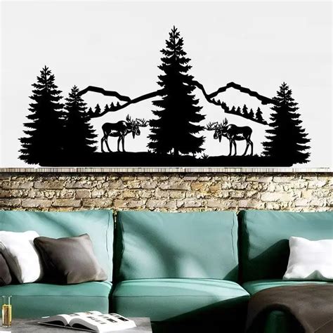 Mountains Wall Vinyl Stickers Nature Pine Trees Wall Decal Forest