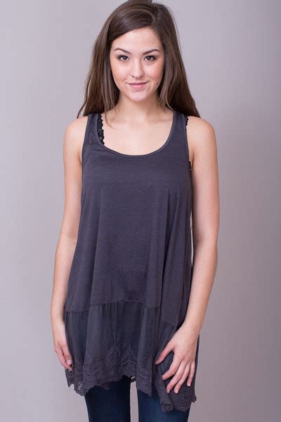 Lace Hem Tank Ash Layering Tank Umgee