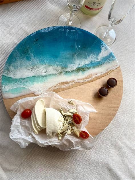 Ocean Cheese Board Resin Cutting Board Rotating Serving Etsy