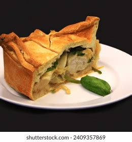 Chicken Leek Pie Cutaway Section Revealing AI Generated Image