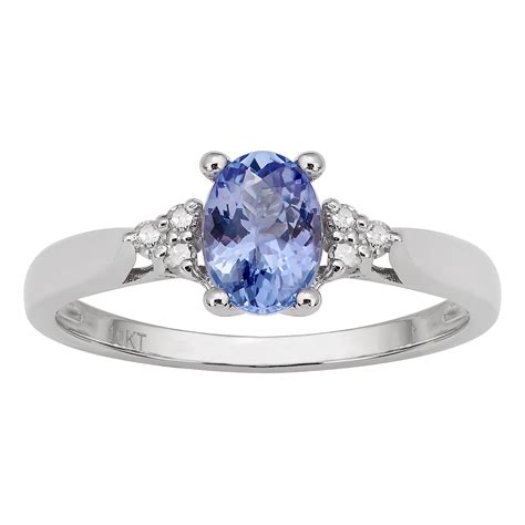 10k White Gold Genuine Oval Tanzanite And Diamond Ring Ebay