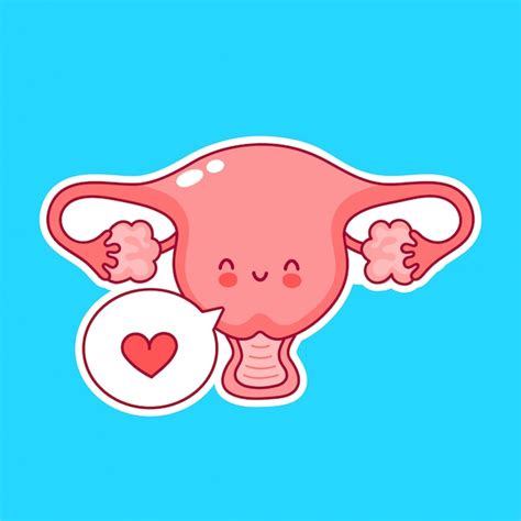 Premium Vector Cute Happy Funny Woman Uterus Organ With Heart In Speech Bubbl