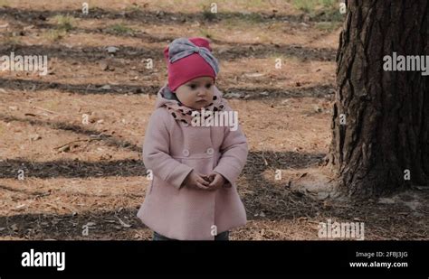 Beautiful little girl walking alone in the forest Stock Video Footage - Alamy