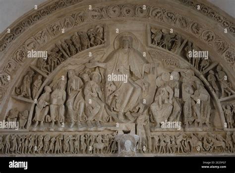 Saint Mary Magdalene basilica, Vezelay, France. Tympanum of the central ...