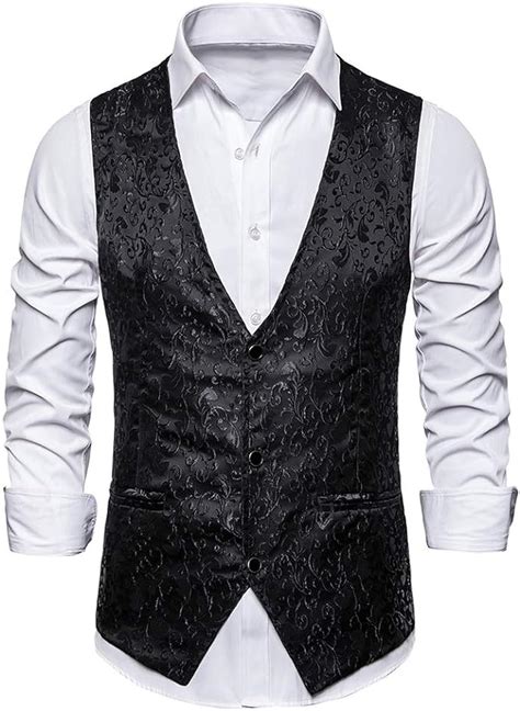 Oeak Gilet à Paillettes Brillant Homme Costume Sans Manche Slim Fit Veste Col V Classique Mode