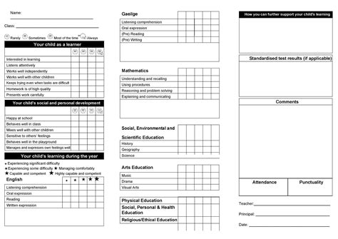 Printable Report Cards