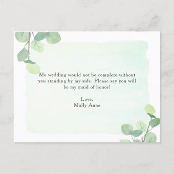 Eucalyptus Greenery Will You Be My Maid Of Honor Invitation Postcard