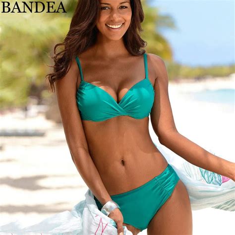 Bandea Bikini Sexy Push Up Swimsuit Solid Color Bikinis Women Plus