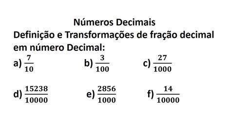 Represente As Frações Na Forma Decimal