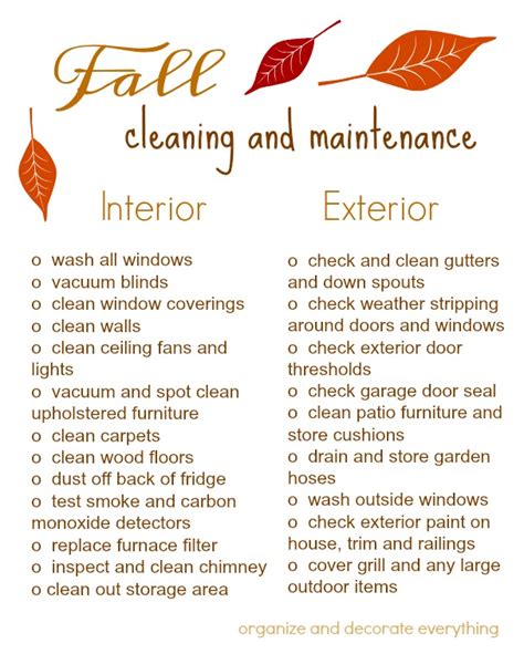 Fall Cleaning And Maintenance Schedule And Printable Checklist