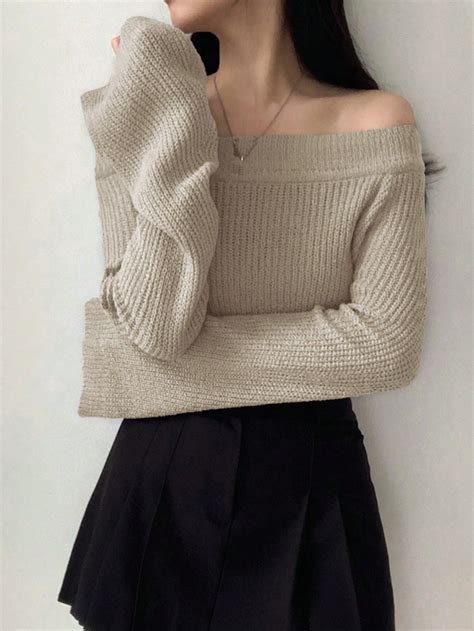 Dazy Solid Off Shoulder Ribbed Knit Sweater Shein Usa