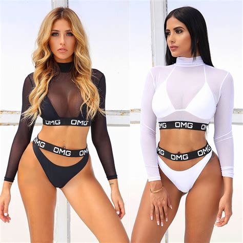 Hot Sale Sexy 3PCS Women Bikini Set Mesh Patchwork Letter Swimwear