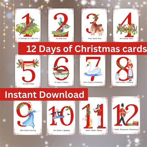 12 Days Of Christmas Cards Holiday Greeting Cards Twelve Days Of