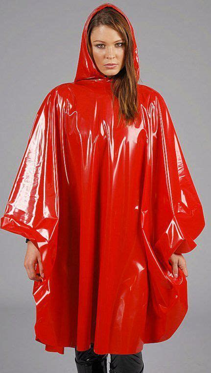 Red PVC Hooded Cape Rainwear Girl Rainwear Fashion Pvc Raincoat