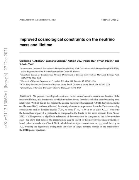 Pdf Improved Cosmological Constraints On The Neutrino Mass And Lifetime