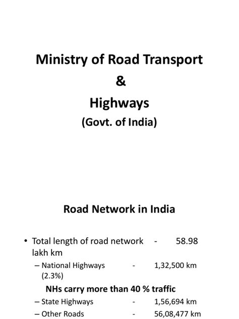 Presentation By Ministry Of Road Transport And Highways India Pdf