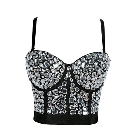 Buy Womens Sexy Rhinestone Bustier Crop Top Club Party Glitter Corset