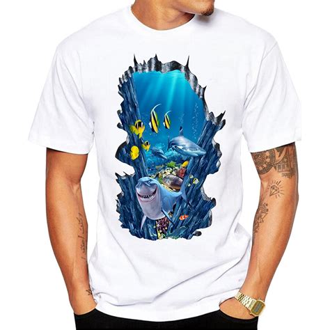 Mens Lastest Fashion 3d Effect Underwater World T Shirt Funny Tee