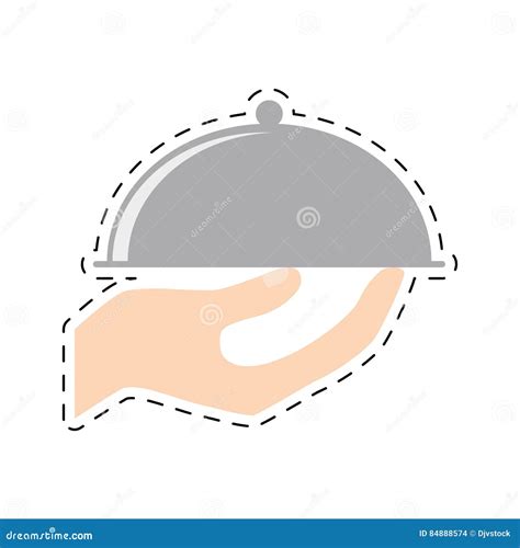 Hand Holding Tray Catering Food Cut Line Stock Illustration