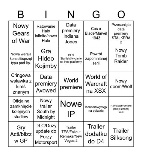 Xbox Game Showcase Bingo Card