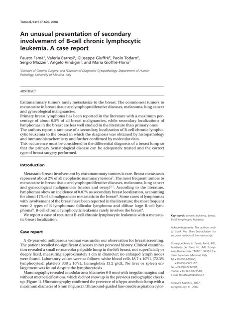 Pdf An Unusual Presentation Of Secondary Involvement Of B Cell