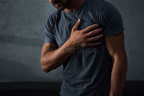 Cropped View Of Man Having Chest Pain Stock Photo Image Of Healthy