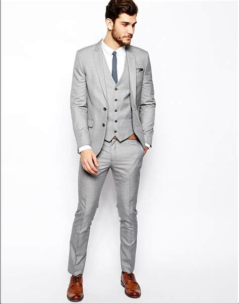 Trajes De Moda Gris Claro Para Hombre Esmoquin Masculino Ropa De