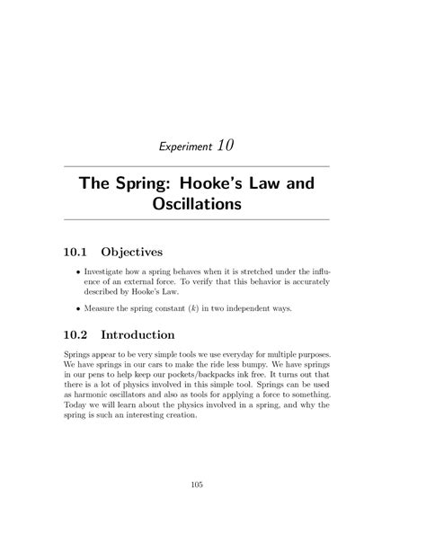 The Spring: Hooke's Law and Oscillations | Study notes Law | Docsity