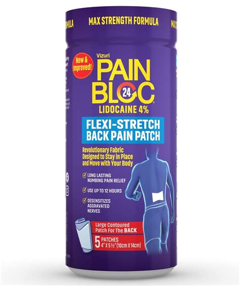 PainBloc24 Flexi-Stretch Adhesive Pain Patch - 4% Lidocaine for Back & Shoulder Pain Relief - 5 ...