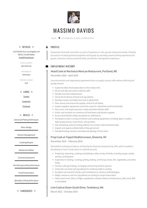 Cook Resume Examples Guide For