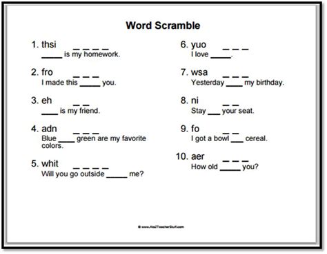 Word Scramble Worksheet For Grade 1 Printabledbwebapp