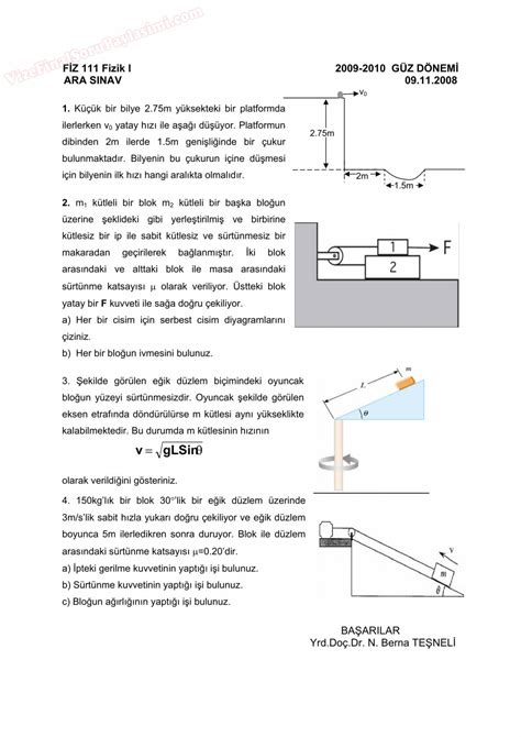 Makine Fizik Vize Vize Ve Final Sorular Payla M Portal Z Ml