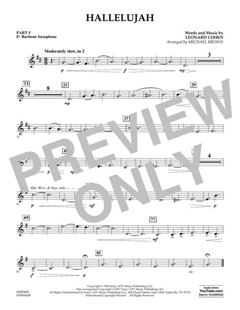 Hallelujah Pt 5 Eb Baritone Saxophone By Michael Brown Sheet Music