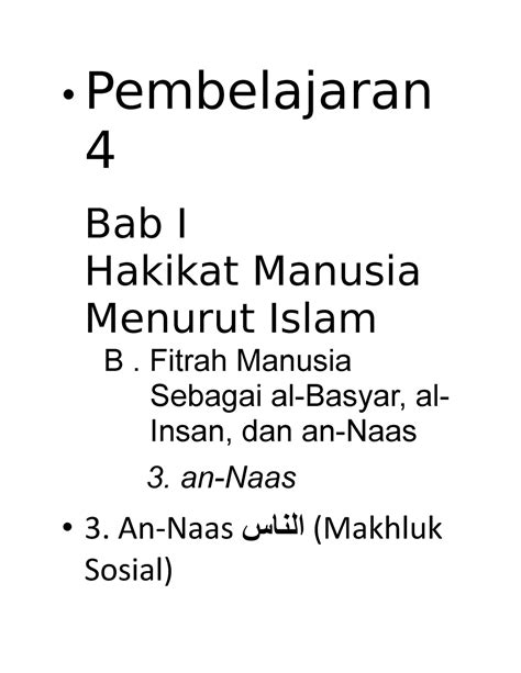 Pembelajaran 4 Agama Pembelajaran 4 Bab I Hakikat Manusia Menurut