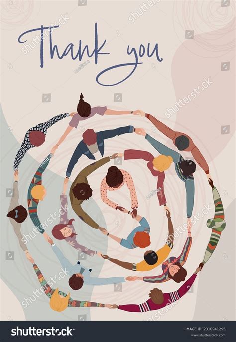 Multicultural People Circle Holding Hands Handwritten Stock Vector ...