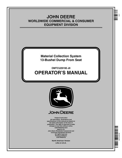 John Deere Bushel Dump From Seat Material Collection System Operator