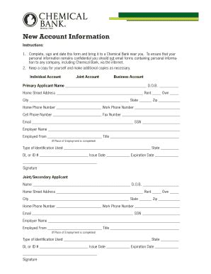 Fillable Online New Account Information Chemical Bank Fax Email Print