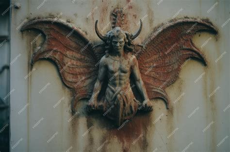 Premium Photo | A statue of a demon on the side of a building