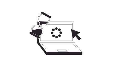Loading notebook bw animation. Animated laptop with hourglass, arrow