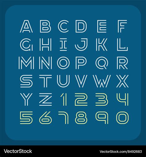 Two lines style retro font alphabet with numbers Vector Image