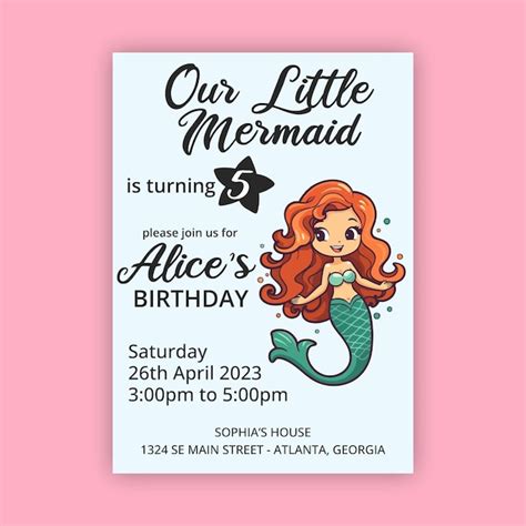 Premium Vector | Mermaid birthday invitation editable template