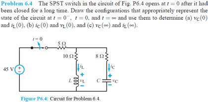 Solved The SPST Switch In The Circuit Of Fig P6 4 Opens At Chegg