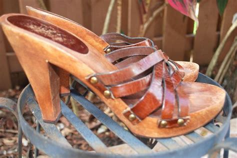 Vintage Wooden Sandals Wood Heels Shoes Hippie 8 By Mybluebag 2500