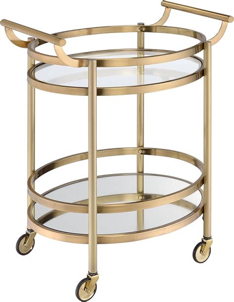 Acme Lakelyn Metal Frame Serving Cart With Bottom Shelf In Glass And Bronze Bar