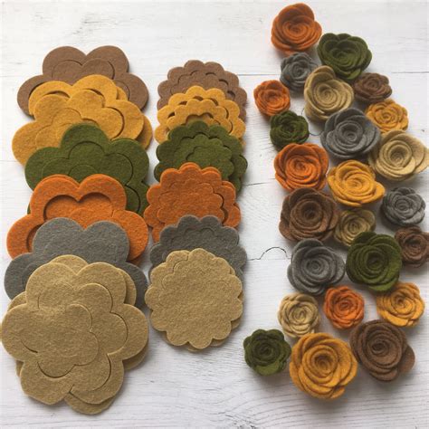 100 Wool Autumn Felt Flowers Diy Felt Flower Kit Set Of Etsy