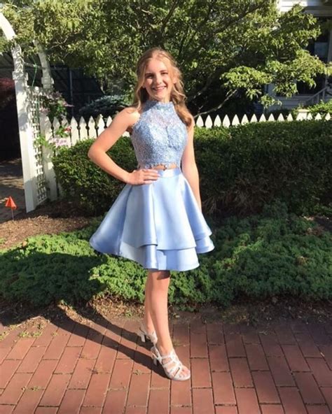 Wd0634two Piece Short Homecoming Dresseslight Sky Blue Formal Short