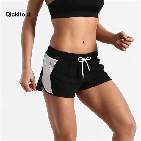 Qickitout New 2018 Fitness Blackandwhite Loose High Waist Elastic Band Shorts Simple Slim Beach