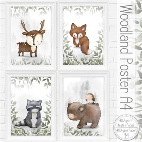 Kinderzimmer Babyzimmer Bilder Poster Waldtiere Baby Tiere A