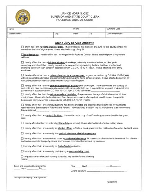 Fillable Online Grand Jury Service Affidavit Fax Email Print Pdffiller